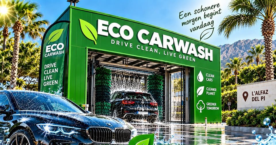 Túnel de lavado Eco Carwash con un coche saliendo recién lavado